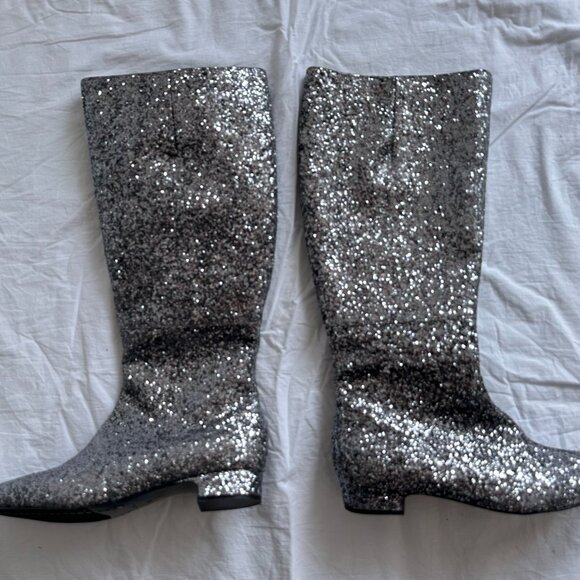 Boden Leather Knee High Glittered Boots - Picture 1 of 3